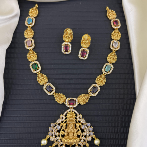ROOPA ANTIQUE MULTI STONE LAKSHMI NECKLACE - Image 1