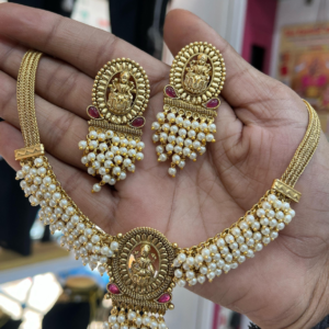 PEARL PREMIUM LAKSHMI GUNGURU NECKLACE SET - Image 3
