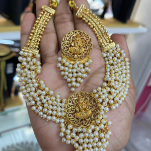 PEARL PREMIUM LAKSHMI GUNGURU NECKLACE SET - Image 7