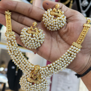 PEARL PREMIUM LAKSHMI GUNGURU NECKLACE SET - Image 6