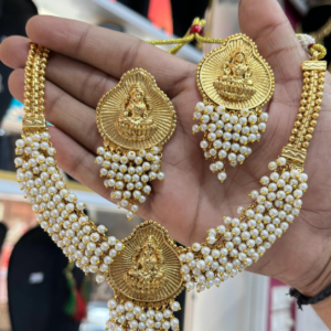 PEARL PREMIUM LAKSHMI GUNGURU NECKLACE SET - Image 5