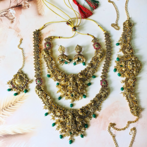 GREEN BEADS BRIDAL SEMI COMBO SET - Image 1